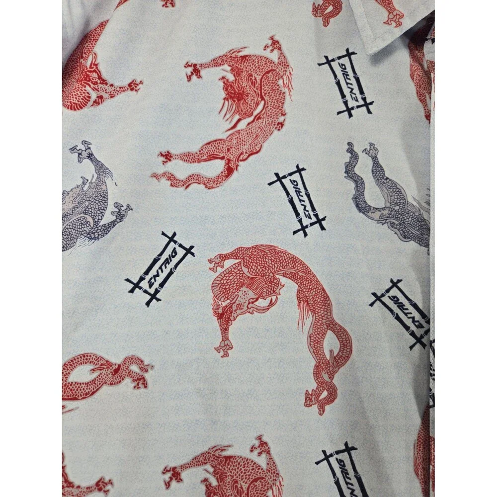Vintage ENTRIG Dragons Asian Short Sleeve Button Front Casual Shirt Men's XL Y2K